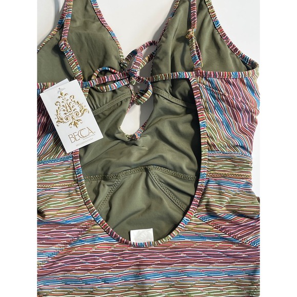 BECCA Free‎ Spirit Plunge One-Piece Swimsuit, Multicolor Women's Size Large - Picture 6 of 7